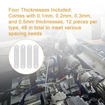 M7x12mm Shim Set for Mechanical Maintenance, 48pcs 304 Stainless Steel | 0.1, 0.2, 0.3 and 0.5mm, 12 pcs each, thin spacers for M7 bolts, electronics, mechanical maintenance and component spacing - size: M7X12