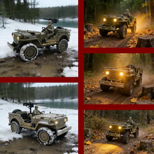 YUCT 1/10 Willys RC Jeep 4x4 Military RC Crawler | Off Road Army Trucks for Adults(Camel with Driver Figure & Machine Gun) - color: Camel