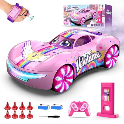 Pink Remote Control Car – 360° Rotation, Left/Right Side Crawl, Dual Mist Spray, LED Light Show, Auto Play Mode Remote Control Vehicle, RC Cars for Girls Toys for Ages 8-13 Kids, Boys Birthday Gift - color: Pink