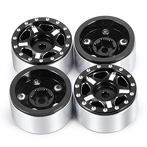 RC-Hub 4Pcs Aluminum Alloy 1.0" Micro Beadlock Wheels for 1/24 Axial SCX24 90081 RC Crawler Car (Black) - color: Black