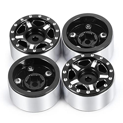 RC-Hub 4Pcs Aluminum Alloy 1.0" Micro Beadlock Wheels for 1/24 Axial SCX24 90081 RC Crawler Car (Black) - color: Black