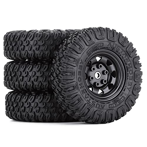 4PCS 1.55 inch 85mm Rubber Terrain Crawler Tires Metal Beadlock Wheel Rims Tires Set Compatible with 1/10 RC Crawler Car Axial AX90069 D90 TF2 Tamiya CC01 LC70 MST JIMNY (Black) - color: 85mm-black
