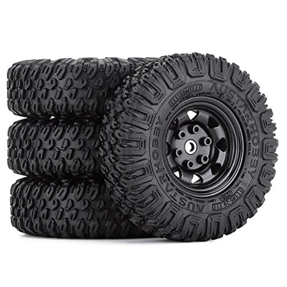 4PCS 1.55 inch 85mm Rubber Terrain Crawler Tires Metal Beadlock Wheel Rims Tires Set Compatible with 1/10 RC Crawler Car Axial AX90069 D90 TF2 Tamiya CC01 LC70 MST JIMNY (Black) - color: 85mm-black