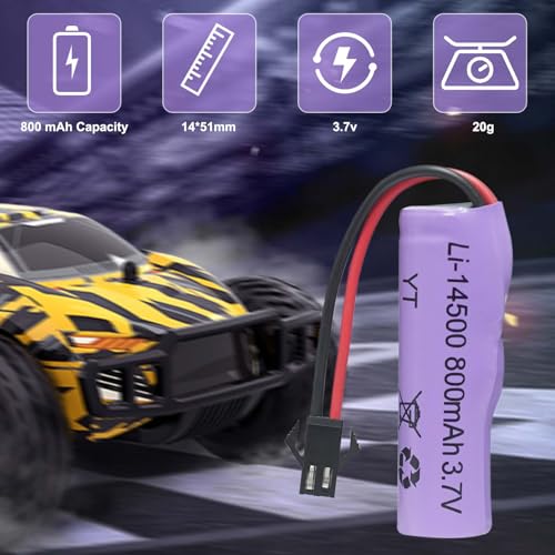 2 Pack 3.7V 800mah Li-ion Battery SM 2P Plug with Chargers, SM-2P Plug RC Rechargeable Battery for Double Sided RC Stunt Car RC Boat Tumbling Amphibious RC Car RC Truck Toy Cars