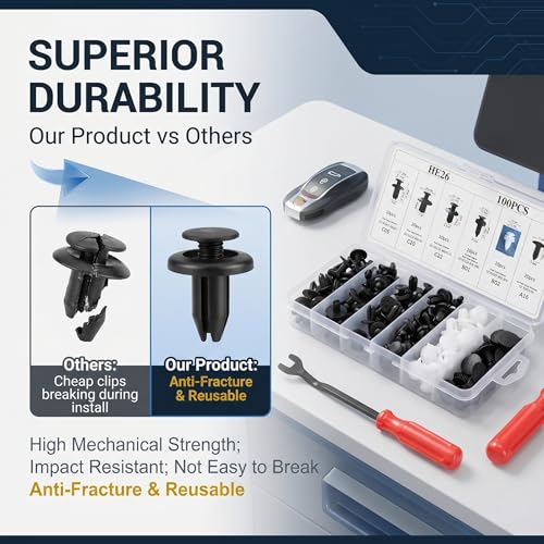 100 Pcs Car Bumper Clips Kit, Car Plastic Rivets Fasteners Push Retainer Kit with Sizes Auto Push Pin Rivets Set, Universal Expansion Screw Clips (Black)