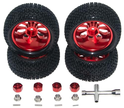 Wheel Rim Tire Compatible with 1/14 1/16 MJX Hyper Go Wltoys Upgrade 16207 16208 14210 Rc Car Aluminum Alloy 12mm Hex Adapter Part(Red) - color: Red