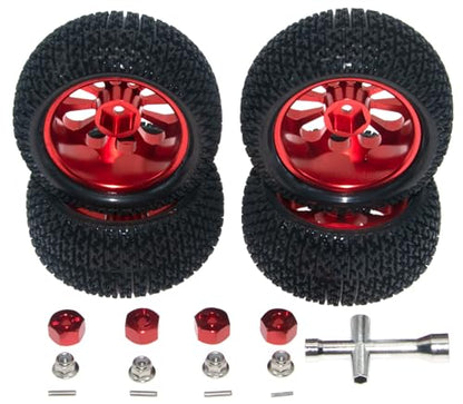 Wheel Rim Tire Compatible with 1/14 1/16 MJX Hyper Go Wltoys Upgrade 16207 16208 14210 Rc Car Aluminum Alloy 12mm Hex Adapter Part(Red) - color: Red