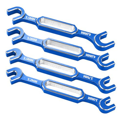 4PCS RC Wrench 3.0/3.2/3.5/3.7/4.0/5.0/5.5/6.0mm Turnbuckle Nut Ball Joint Remover RC Repair Tool for RC Crawler Car Boat Upgrade Parts, Blue - color: Blue & Silver