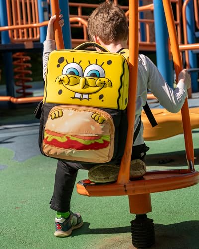 AI ACCESSORY INNOVATIONS Sponge Bob Square Pants Backpack, 3D Big Face SpongeBob Girls & Boys School Bag 16” - color: Sponge Bob