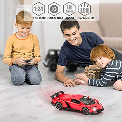 Remote Control Car Lamborghini Licensed 1:24 RC Car 2.4G,red | Veneno Officially Licensed LED Lights Toy RC Cars Model Vehicle for Boys 6,7,8 Years Old - color: Red