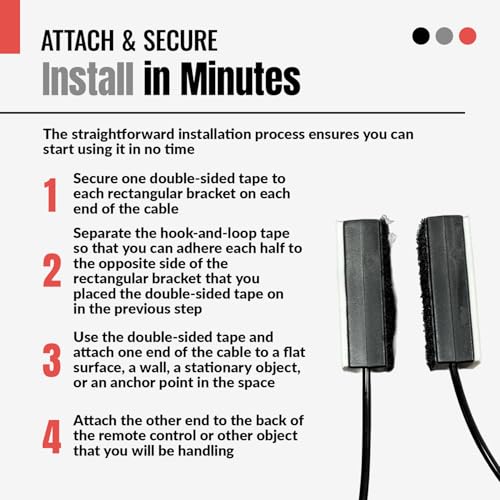 Universal Coiled Security Cable, Black, 20-Pack | Remote Control Tether, Hook and Loop Fastener Tape, Double-Sided Tape, CBL02 - size: 20 Pack