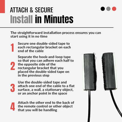 Universal Coiled Security Cable, Black, 20-Pack | Remote Control Tether, Hook and Loop Fastener Tape, Double-Sided Tape, CBL02 - size: 20 Pack