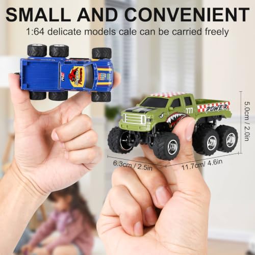 Mini Rc Truck, 1:64 Scale Monster Truck Remote Control Car with Lights, 2.4Ghz Remote Control, Mini Alloy Monster Truck Rc, Speed/Steering Adjustable (Blue) - color: Blue