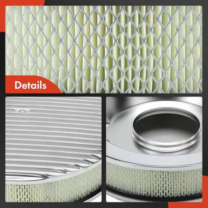 A-Premium Universal Air Cleaner Filter Assembly | 14" x 3", Round Polished Air Cleaner, with Recessed Style Base