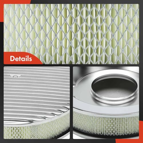 A-Premium Universal Air Cleaner Filter Assembly | 14" x 3", Round Polished Air Cleaner, with Recessed Style Base