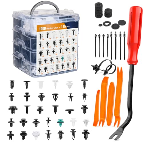 GOOACC 1115Pcs Car Push Retainer Clips & Auto Fasteners Assortment -32 Most Popular Sizes Nylon Bumper Fender Rivets with 10 Cable Ties and Fasteners Remover for GM Ford Toyota Honda Chrysler - color: 1115Pcs Clips+ Remover