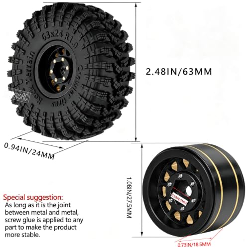 RC Full Brass 1.0 RC Wheel RC Tires for 1/18 1/24 Trx4m Axia l SCX24 RC Crawler,1.0" Beadlock RC Truck Tires and Wheel Highway Tires Wheel Rim,4PCS Style C - style: Style C