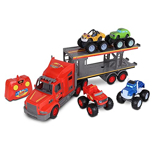 NKOK Blaze and the Monster Machines RC Transporter - 2.4 GHz, Ages 6+ | Includes Blaze, Pickle, Crusher & Stripes figures - full function remote control - officially licensed Nickelodeon toy