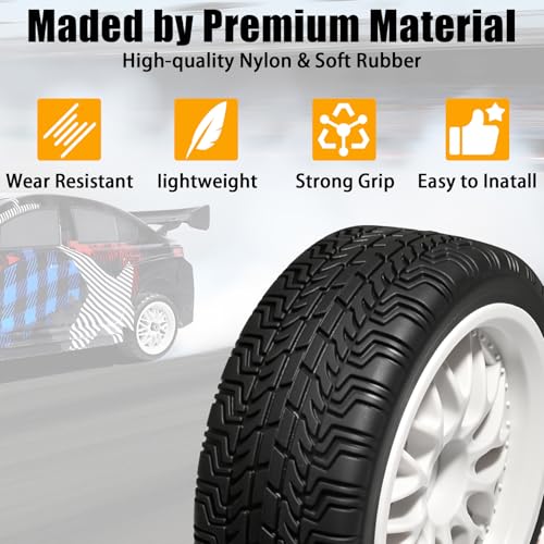 OD 2.65" On Road Rubber Tires Nylon Wheels- 12mm Hex for 1/10 RC Racing Car | Compatible with MJX HSP Tamiya HPI Kyosho Traxxas Sakura Redcat WLtoys 1/10 RC On-Road Racing Touring Car (4pcs, White) - style: D-White