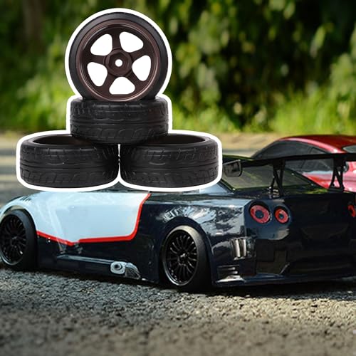2.44 Inch Diameter Black Plastic Drift Tires & Grey Aluminum Alloy 5 Spoke Wheel Rim for RC 1:10 Car
