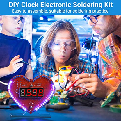 MIOYOOW Heart Shaped 4-Digit DIY Clock Kits with Rotating LED Lights, SMT/SMD Soldering Practice Kit, DIY LED Heart Alarm Clock Soldering Projects for School Learning Electronics - color: Heart Shaped 4-digit Diy Clock Kits