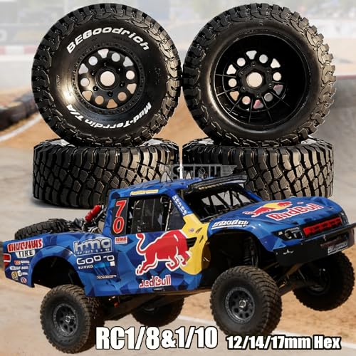 1/8 1/10 RC Short Course Truck Tires 4.96" OD Monster Truck Tires 12/14/17mm Hex Fit for 1:8 Off Road Truck Car Traxxas Slash 2WD 4×4 Rc4wd Arrma Mojave4S Senton Axial Losi Redcat (Black) - color: Black