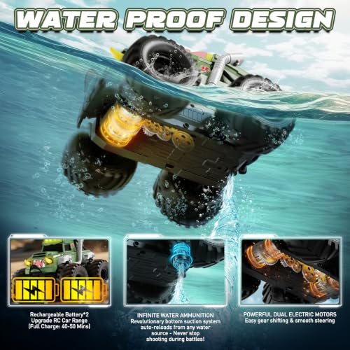 Remote Control Car, Waterproof Monster Truck Toys RC Cars for Boys, 1:18 Amphibious 4WD All Terrain Off-Road Pickup Toy Trucks, Christmas Birthday Gift Boys Girls Kids Ages 6 7 8-12 Years Old - color: Green