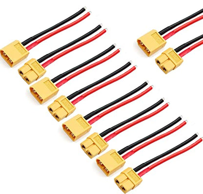 XT30 Pigtail,XT30 Male and Female Plug,XT30 Connector Adapter | with 10cm 16AWG Silicone Wire for RC Lipo Battery FPV Racing Drone, 5 Pairs - size: XT30