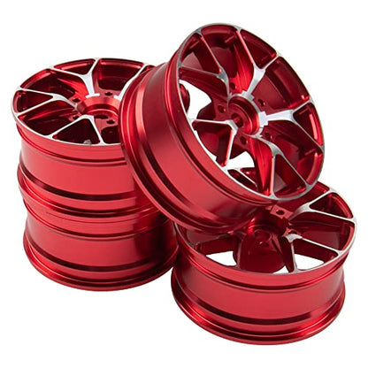 ShareGoo Metal Wheel Rims RC 12mm Hex Hubs 1/10 RC Drift On-Road Racing Touring Wheel Rim Compatible with HSP Tamiya Kyosho RedCat Sakura WLtoys Universal 1/10 RC Scales (Red) - color: Red