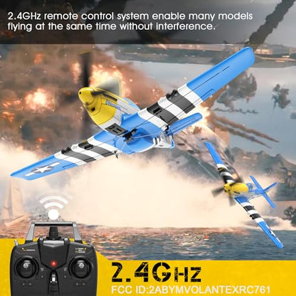 4-Channel Remote Control Aircraft,P51 Mustang 4-CH RC Plane,Ready to Fly RC Plane for Adult with X-Pilot Stabilization System, One Key Aerobatics, 2.4GHz 6-Axis Gyro - color: Blue
