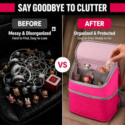 Carrying Case Backpack for Toniebox 1 & 2, 2-Layer, Holds 25+ Figures | Padded 210D lining and 8mm shock absorption fits headphones and charging dock 600D water-resistant polyester easy wipe-clean - color: Rosy/Pink