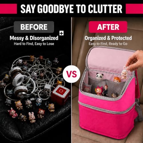 Carrying Case Backpack for Toniebox 1 & 2, 2-Layer, Holds 25+ Figures | Padded 210D lining and 8mm shock absorption fits headphones and charging dock 600D water-resistant polyester easy wipe-clean - color: Rosy/Pink