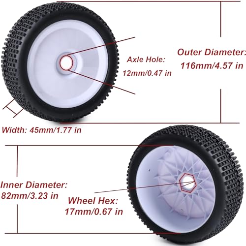 Preglued 17mm Hex RC Buggy Truggy Wheels and Tires 1/8 Scale RC Pin Tires Wheels for 1/8 Arrma Typhon 6S 3S Losi TLR 8IGHT X/E 2.0 XT/XTE Traxxas Team Associated HPI RC Off-Road Tyres (White) - color: White