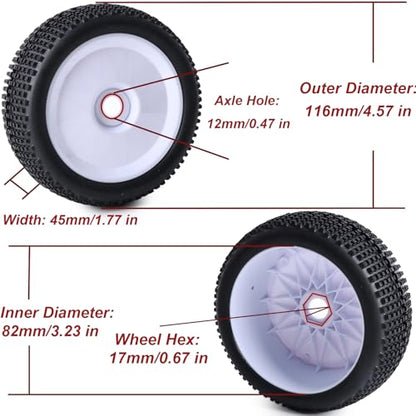 Preglued 17mm Hex RC Buggy Truggy Wheels and Tires 1/8 Scale RC Pin Tires Wheels for 1/8 Arrma Typhon 6S 3S Losi TLR 8IGHT X/E 2.0 XT/XTE Traxxas Team Associated HPI RC Off-Road Tyres (White) - color: White