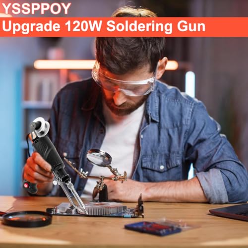 Soldering Gun Kit, Upgrade 120W Adjustable Temp Soldering Iron Set | Multi-Function Soldering Iron Kit for Electronics Welding Repair, Automatic Welding Gun for Home (11-Piece Set) (Black)