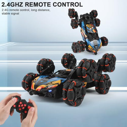 Remote Control Car, Gesture Sensing RC Stunt Car, 8WD Transform Cars Climbing Toys with Spary and Light, 360° Rotating, 2.4GHz 8 Wheels RC Cars with 3 Batteries (Purple) - color: Purple, size: 3 Batteries