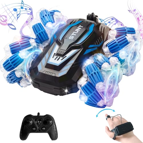 RC Gesture Sensing Stunt Car, 2.4 Ghz 4WD Remote Control Car, Cool Lighting and Music, Double-Sided Rotating Off-Road Vehicle 360° Flipping Car, Present for Boys and Girls Aged 6-12