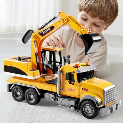 Dwi Dowellin Large Excavator Truck Toy for 3 4 5 6 Year Old Boys,Truck Toy with Sound and Light - style: excavator truck