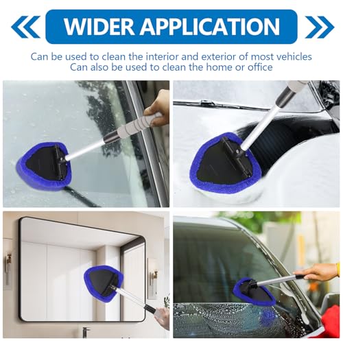 wuyaoyao Car Windshield Cleaning Tool, Car Windshield Window Cleaner, Auto Window Glass Cleaning Kit with Extendable Handle & Reusable Microfiber Pad & Spray Bottle, Universal Car Accessories (Blue) - color: Blue