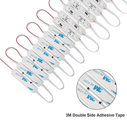 Lulin 100PCS Waterproof Super Bright Led Module Strip Lights White, 53FT DC12V 3 LED Module White for Letter Sign Advertising Sign with Tape Adhesive Backside - size: 1.2W-100PCS