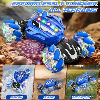 Gesture Sensing RC Stunt Car - Boys Toys Age 6-12, 4WD Hand Controlled Remote Control Car with Light & Music, 360°Rotation Twist Vehicle Toy, Christmas Birthday Gift for Boys Girls Age 6 7 8 9 10 11+ - color: Blue