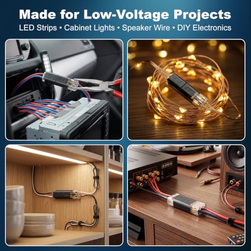 100Pcs Quick Disconnect Wire Connectors Kit, 80x 2-Pin & 20x 3-Pin Double Wire Plug-in Connectors with Locking Buckle, Electrical Connectors for LED Strip Lights, Automotive (Storage Box)