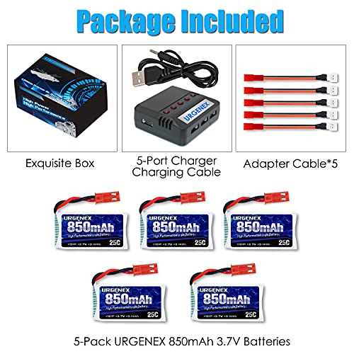 3.7V Lipo 850mah Rechargeable Lipo with JST Plug X5 Charger for MJX Syma Holy Stone Sky Viper RC Quadcopter Drone X56W X400 X400W X300C X400C X800 HS110 HS200 S670 V950hd S1750 V2450