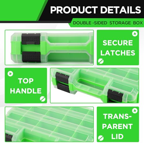 Small Parts Tool Box Organizer, 2-Packs Double-sided 34-Compartment Storage Tool with Removable Dividers, Plastic Storage for Hardware, Screws, Bolts, Nails, Nuts, Jewelry and Fishing Accessories