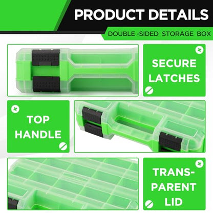 Small Parts Tool Box Organizer, 2-Packs Double-sided 34-Compartment Storage Tool with Removable Dividers, Plastic Storage for Hardware, Screws, Bolts, Nails, Nuts, Jewelry and Fishing Accessories