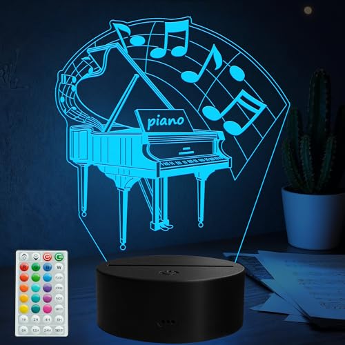 Piano Night Light, Music Piano Gifts, 3D Illusion Lamp with Remote Control, 16 RGB Colors, 4 Flashing Modes, Timer, Dimmable, Kids Music Room Decoration for Holiday Birthday Christmas - color: Color 6