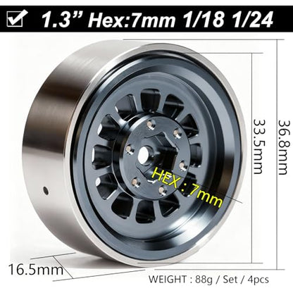1.3” Aluminum Beadlock Wheels, -4.53mm Offset CNC 7 mm Hex Rims for 1/18 1/24 RC Crawler TRX4M, Axial SCX24 AX24, Redcat Ascent-18, FMS FCX24, 4 pcs, Gray - color: Gray