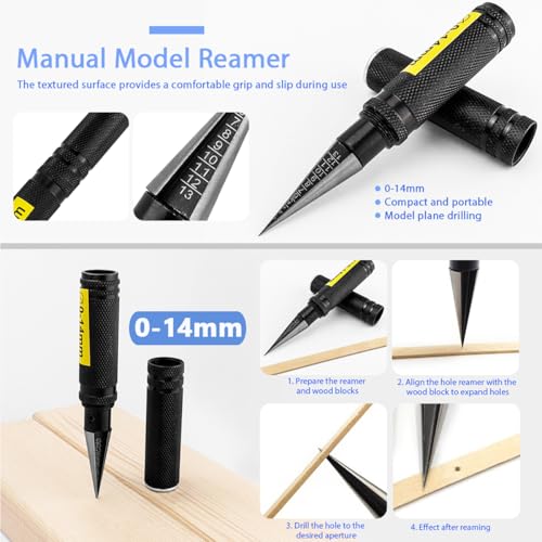Wolfride 2Pcs 0-14mm Drill Puncher Reamer, Hole Opener Reamer Head Bevel Design, Reaming Knife Drill Tool for RC Car Hole Opener Expanding Drill