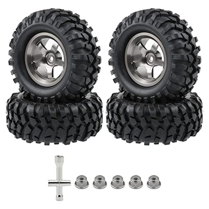 4PCS 1.9 Tires and Wheels Set, 12mm Hex for 1/10 RC Crawler | 96mm OD, Aluminum Rims, Lock Nuts & Wrench - color: Titanium