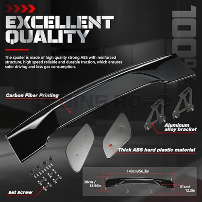 57" Car Rear GT Wing Spoiler, ABS & Aluminum Alloy Universal Rear Spoiler with Adjustable Bracket, Black - style: Glossy Black